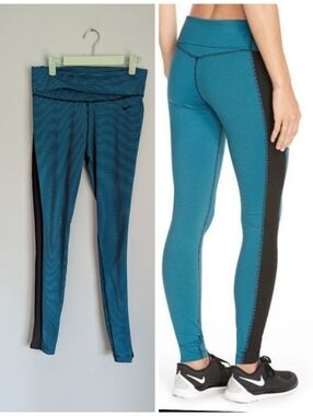 Nike Women's Small Legend 2.0 Stripe DRI-FIT Zoned Sculpt Leggings Black/Teal